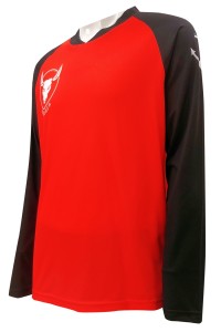 Customized sublimation long-sleeved horn sleeve T-shirt design sublimation logo black and red V-neck sublimation factory  T1061